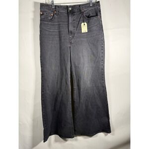 Levis Ribcage Bell Jeans Women's 33x32 Washed Black High Rise Wide Leg NWT
